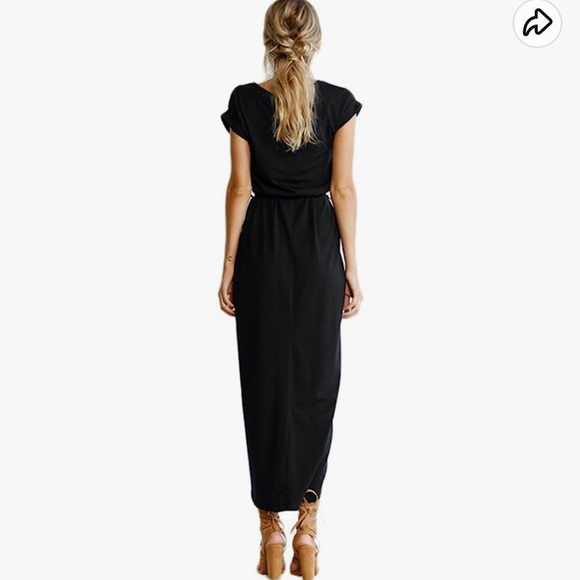 Black Short Sleeve High Low Maxi Dress with Belt - Large - Picture 5 of 11